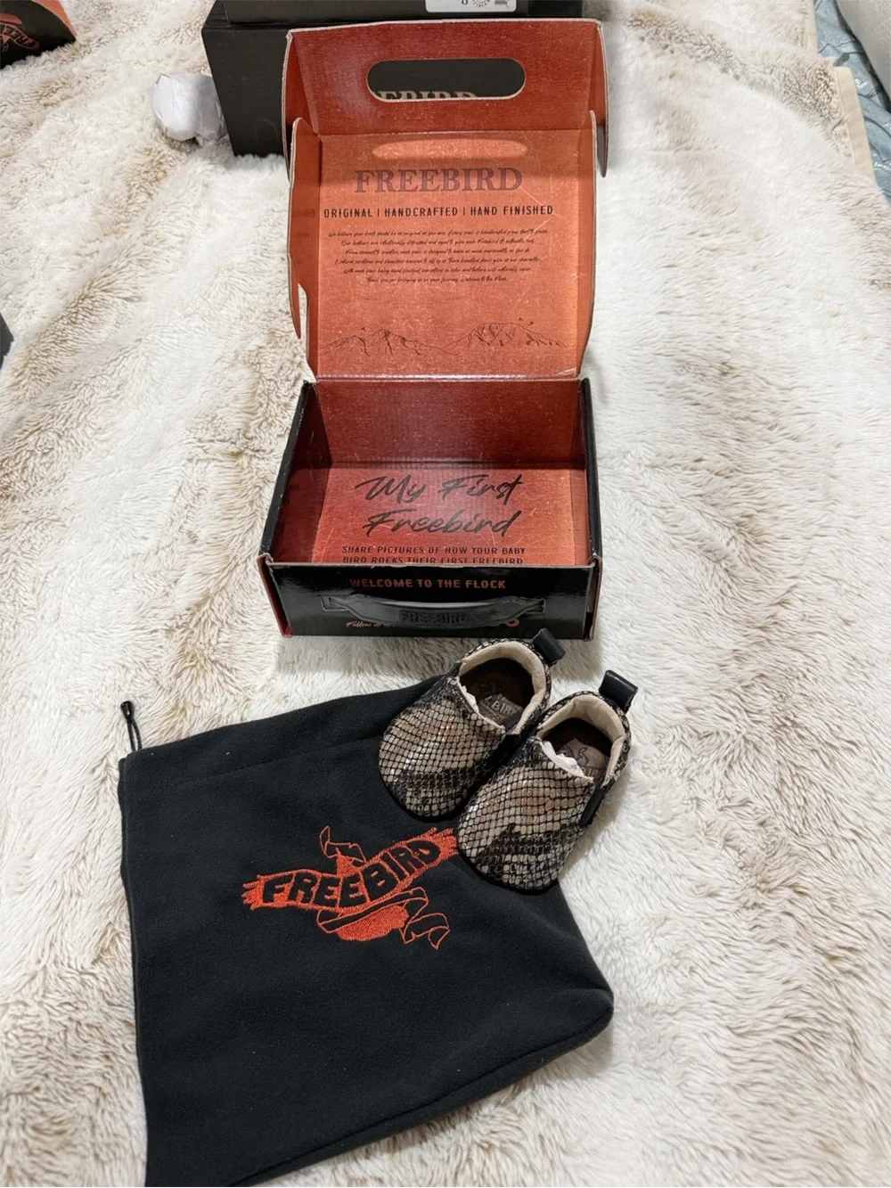 RARE Freebird Baby Kicks Blue Snake Leather Shoes 0-3 Months NIB + Box & Bag